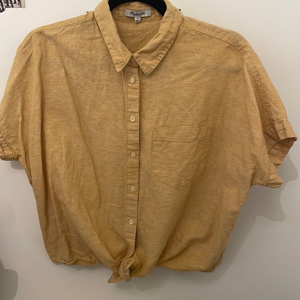still for sale! Madewell linen/cotton button up yellow tie shirt